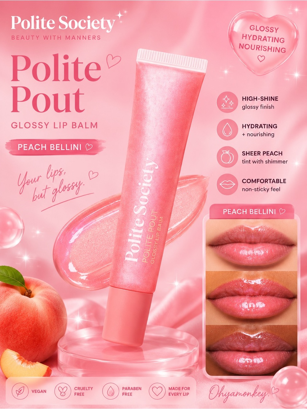 Polite Society Polite Pout Glossy Lip Balm — Peach Bellini